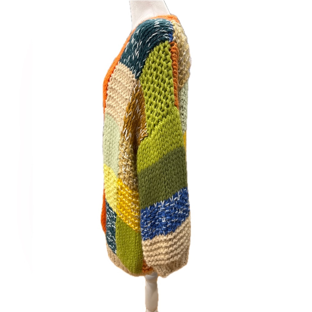 Pilcro Multicolor Patchwork Chunky Knot Knit Cardigan One Size - Picture 2 of 6